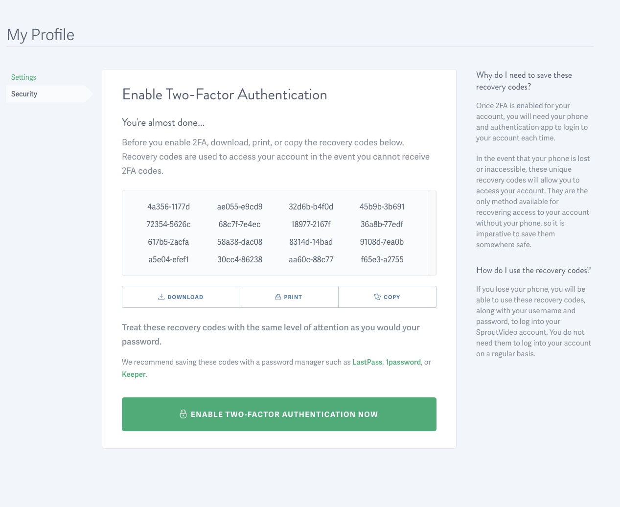 Enable Two-Factor Authentication for your SproutVideo account