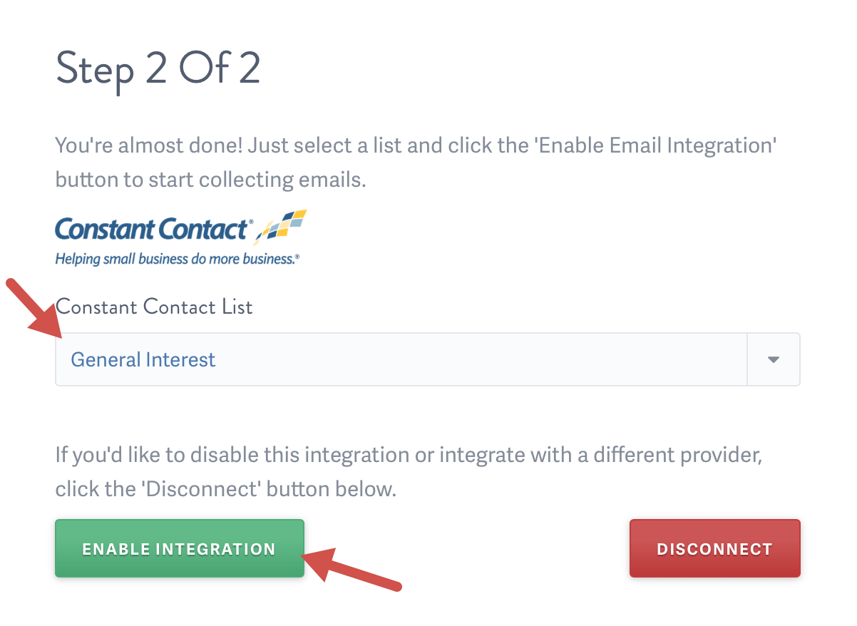 Select Constant Contact list