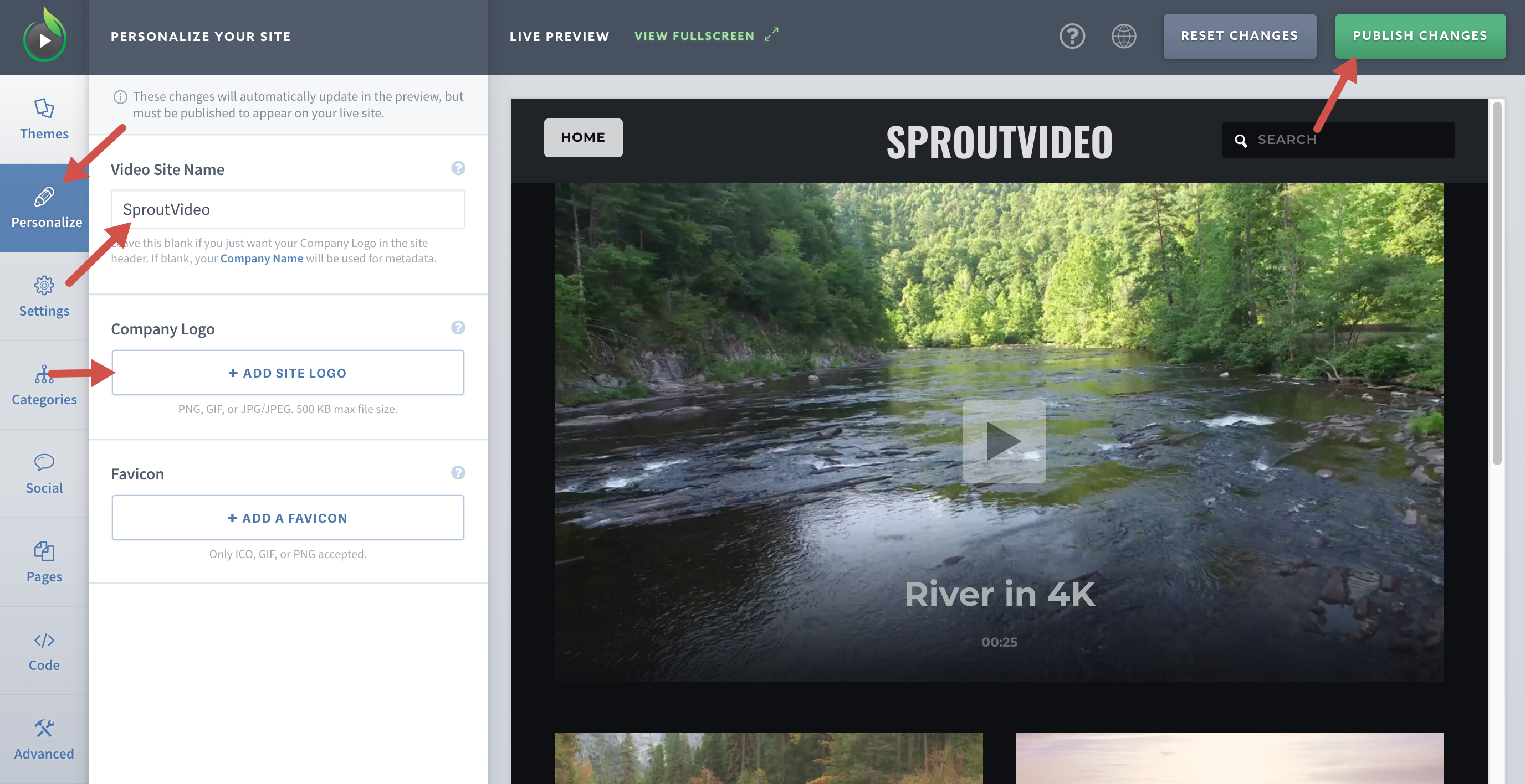 Pick a Name and Upload a Logo for your video website hosted by SproutVideo