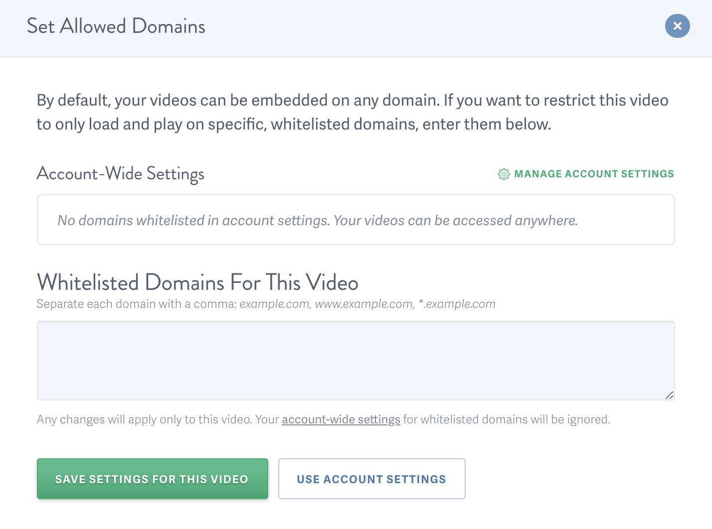 set Allowed Domains for an individual video