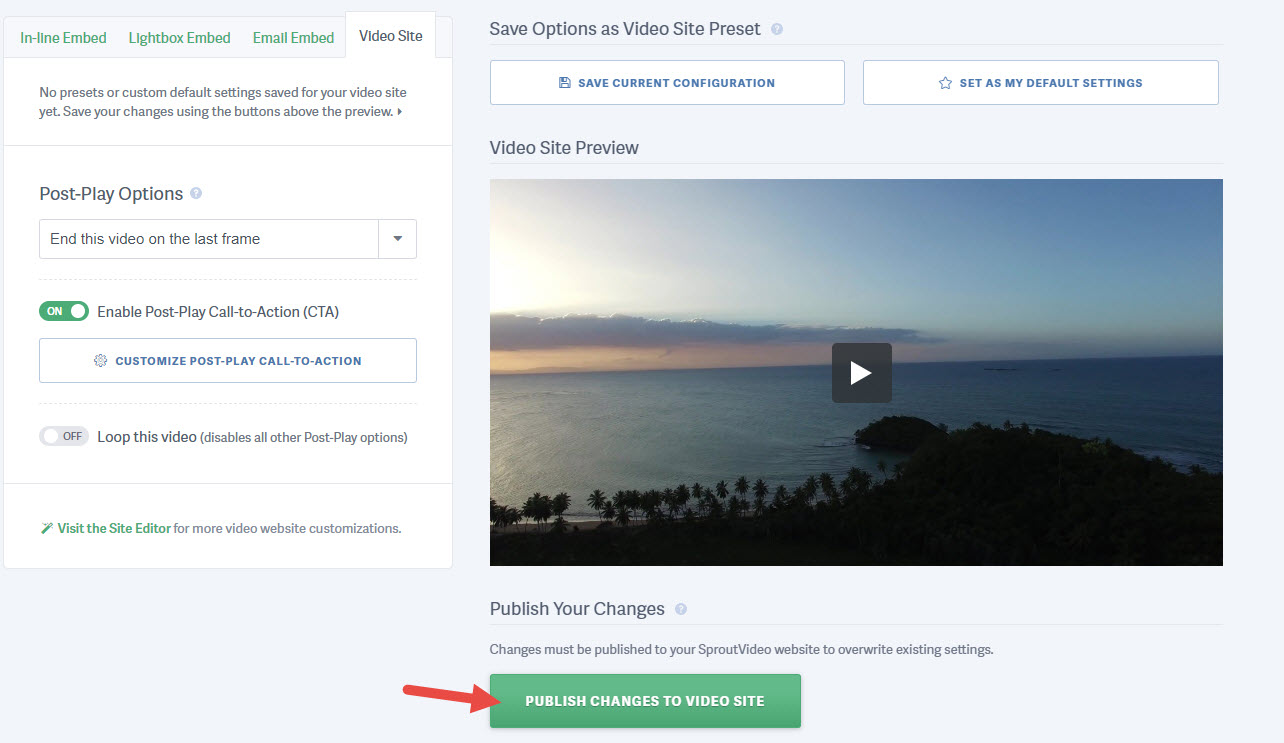 Publish Post-Play screen to your Video Website