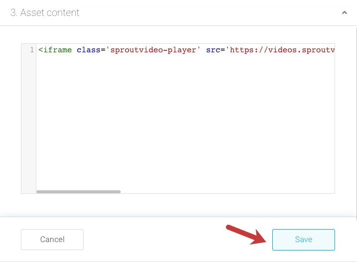 Add the SproutVideo embed code to the InPlayer asset