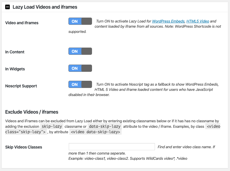 a3 Lazy Load plugin settings