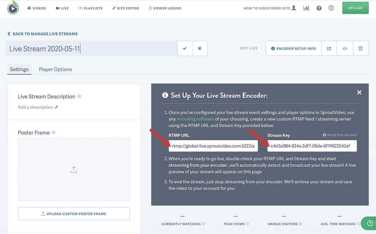 Set up your live stream encoder