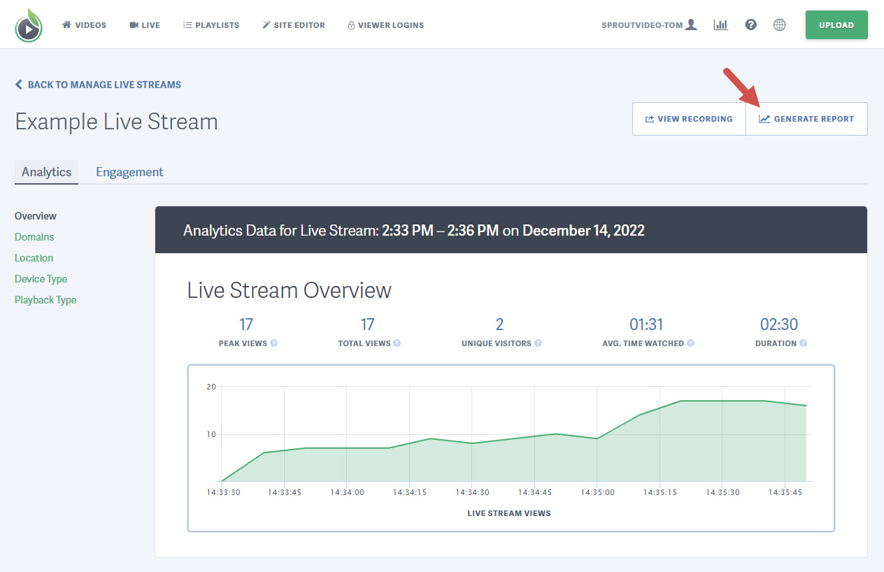 Generate Live Anlaytics Report