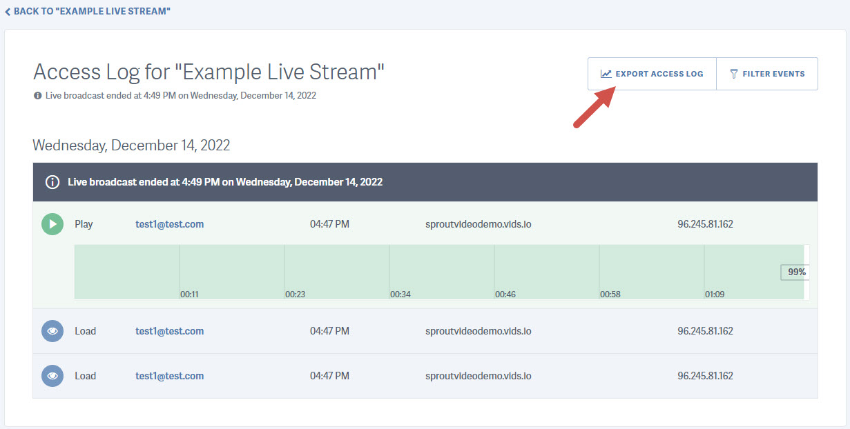 Export Live Access Log Report