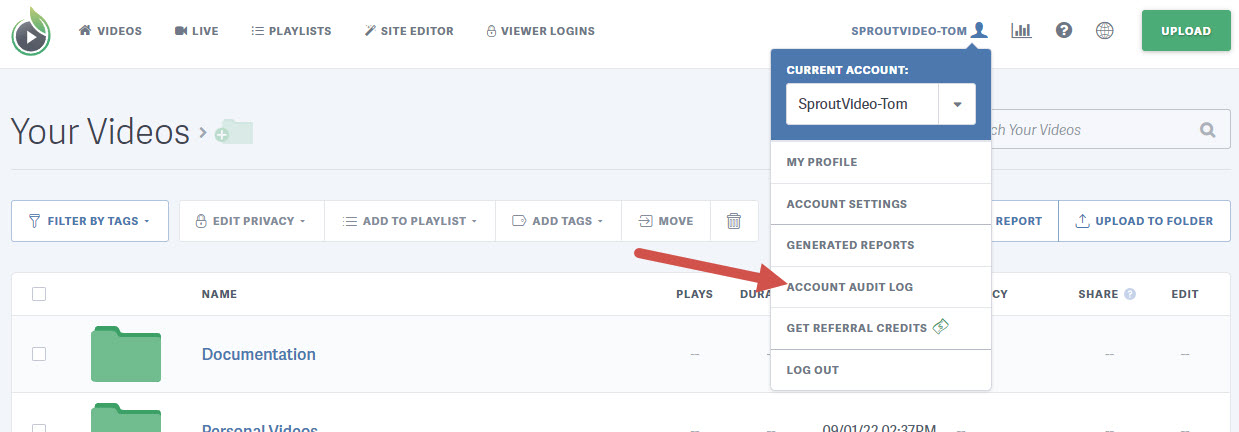 SproutVideo Account Audit Log