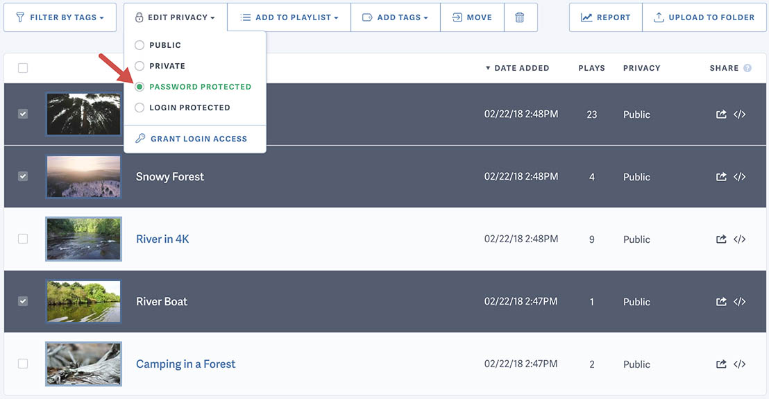 Change a video hosted on SproutVideo to Password Protected