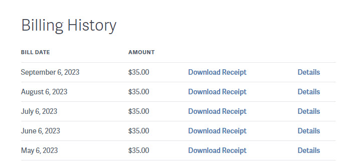 Review your SproutVideo video hosting account billing history