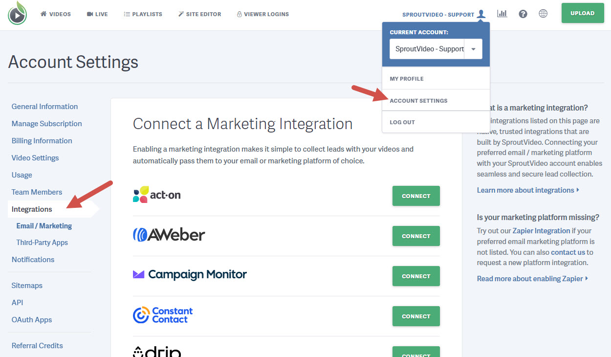 How to find Email integrations