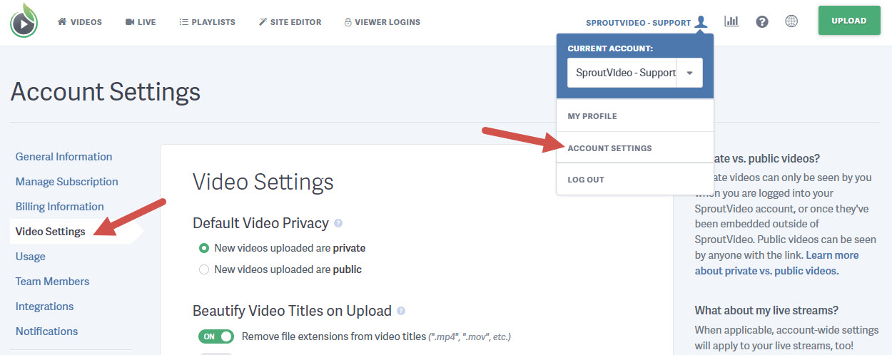 Manage your Video Settings for videos hosted on SproutVideo