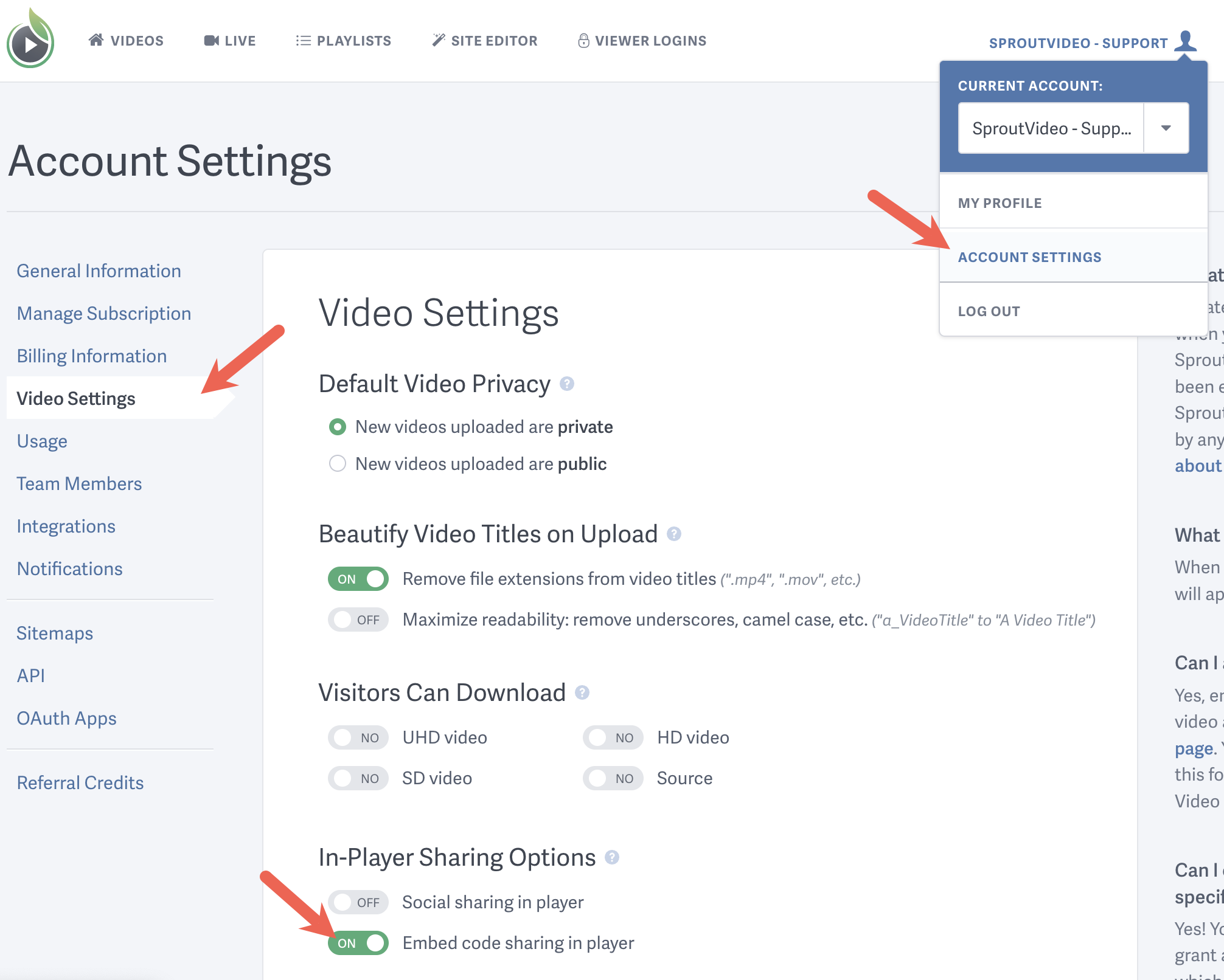 enable social sharing through your SproutVideo embed code