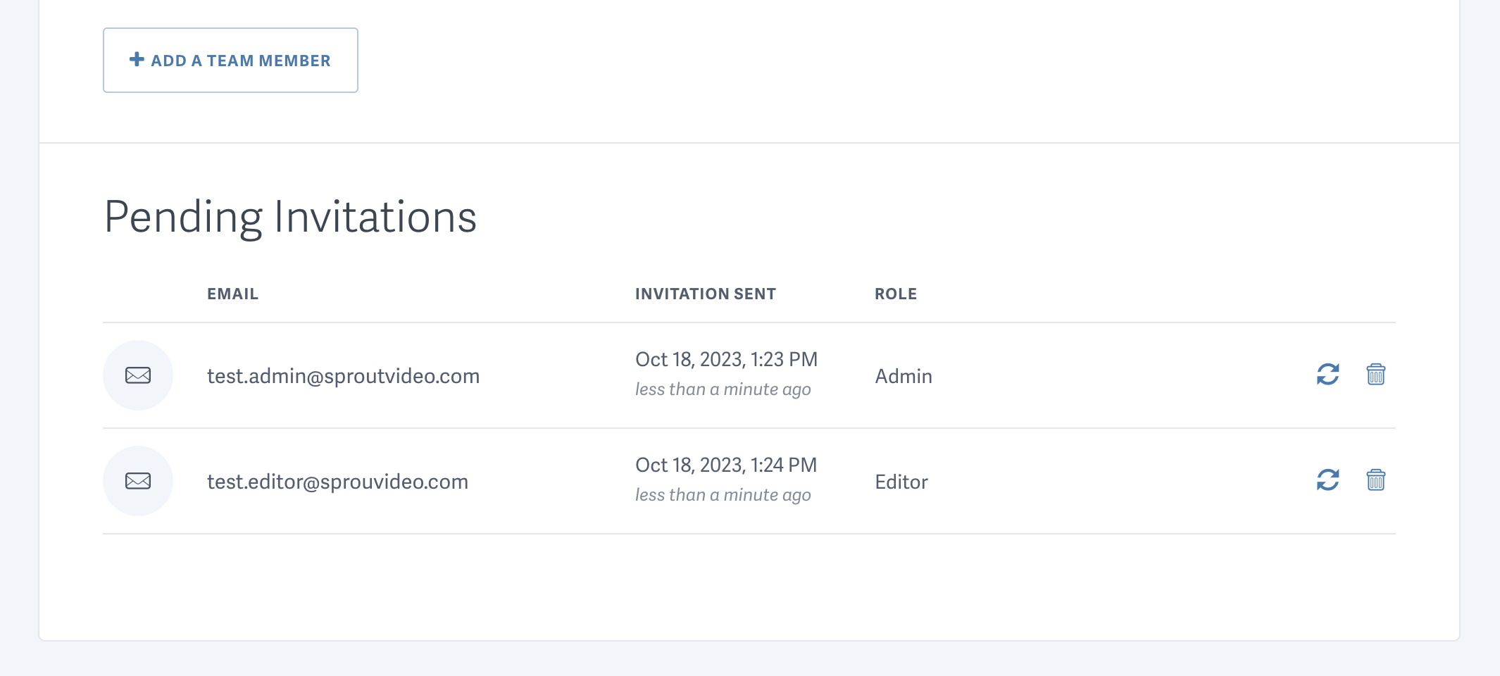 Pending SproutVideo team member invitations